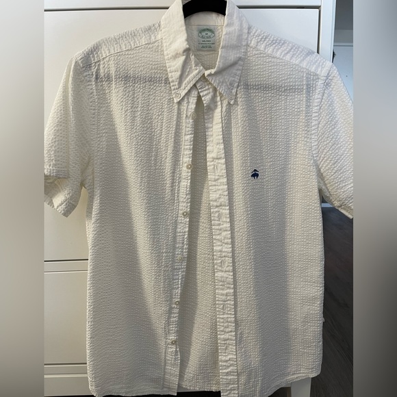 Brooks Brothers Est.1818 Seersucker Short Sleeve Button-Down Striped Shirt, Men's Size L cotton navy blue type Vintage Second Hand main image 0